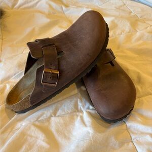 Brown Oiled Leather Birkenstock Boston Clogs